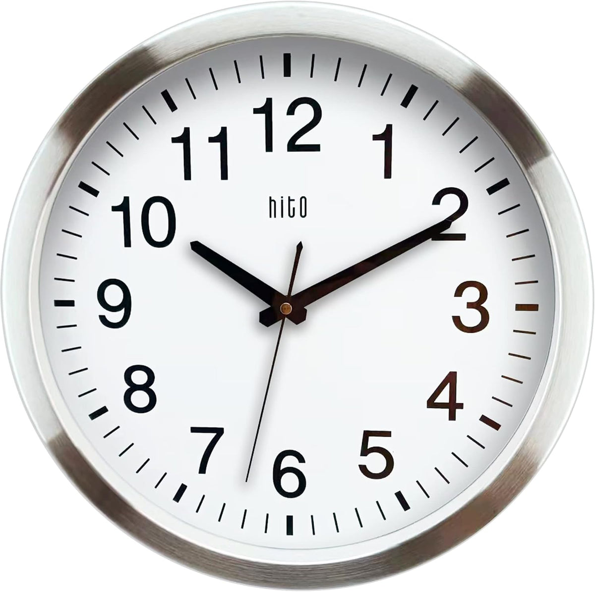 HITO 14" Silent Wall Clock Battery Operated Non Ticking Sweep Movement Glass
