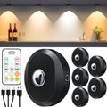 WILLED Puck Lights with Remote Control, Rechargeable Under Cabinet Lights, 1200mAh Battery Operated Tap Lights, Dimmable Push Lighting, Wireless Closet Light, LED USB Stick On Light (6 Pack)