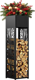 4ft Firewood Rack Outdoor, Fire Wood Log Storage with Planter Box for Indoor, Black