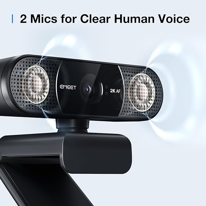 EMEET C960 2K Webcam with Microphone, 2K QHD, 2 Noise-Reduction Mics, TOF