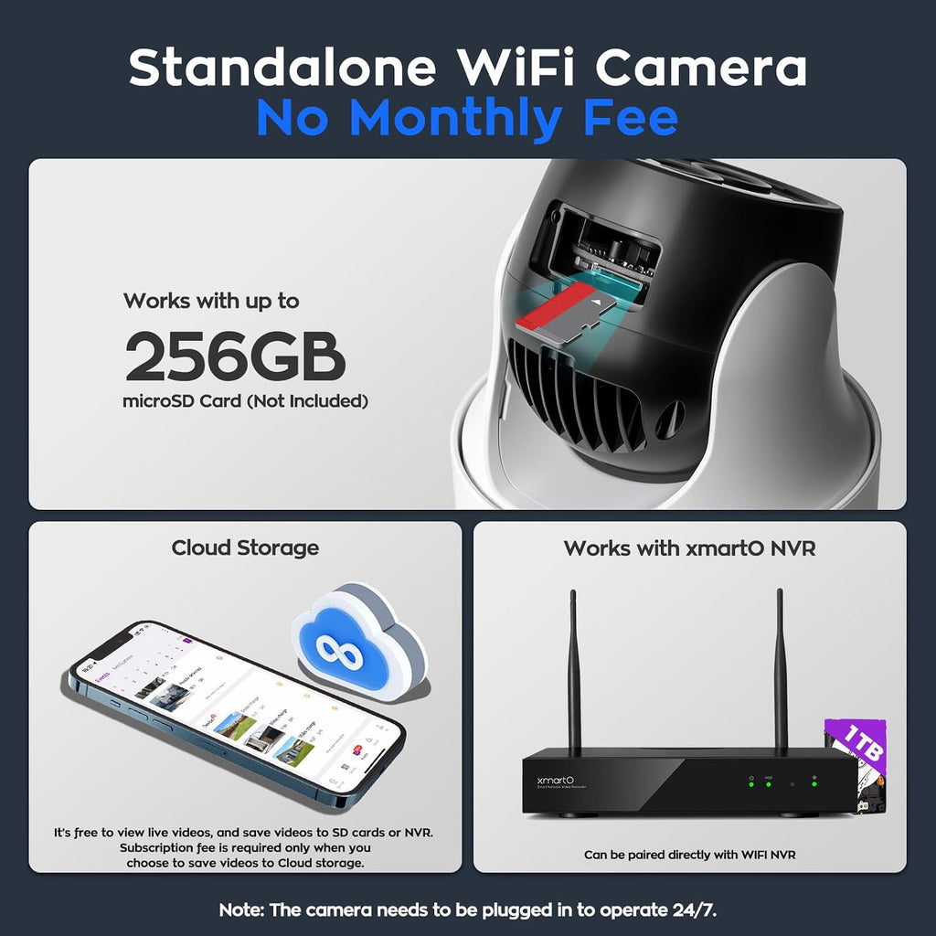 xmarto 10x zoom ptz ai tracking wifi6 camera, front angle view