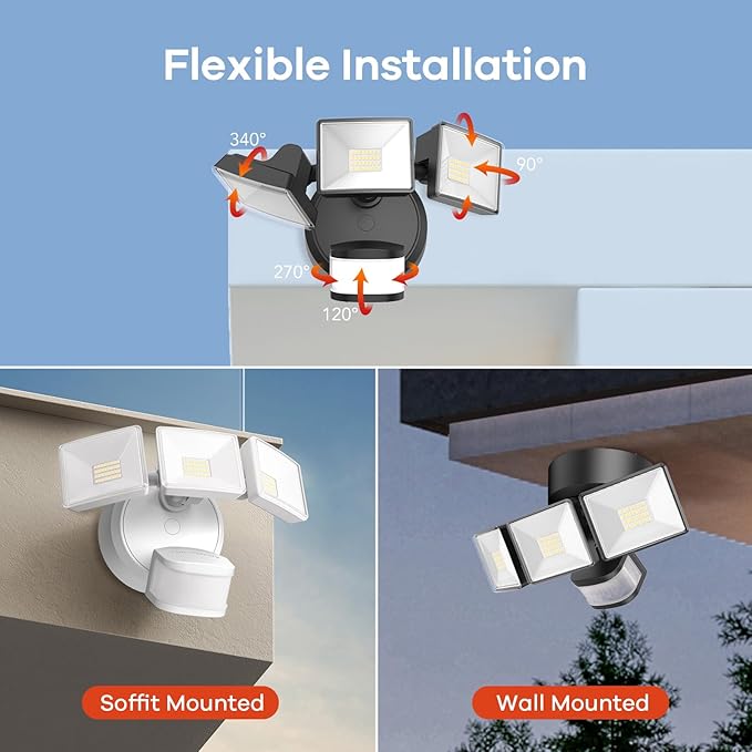OREiN Motion Sensor Outdoor Flood Light 42W 6500LM, Super Bright LED Security