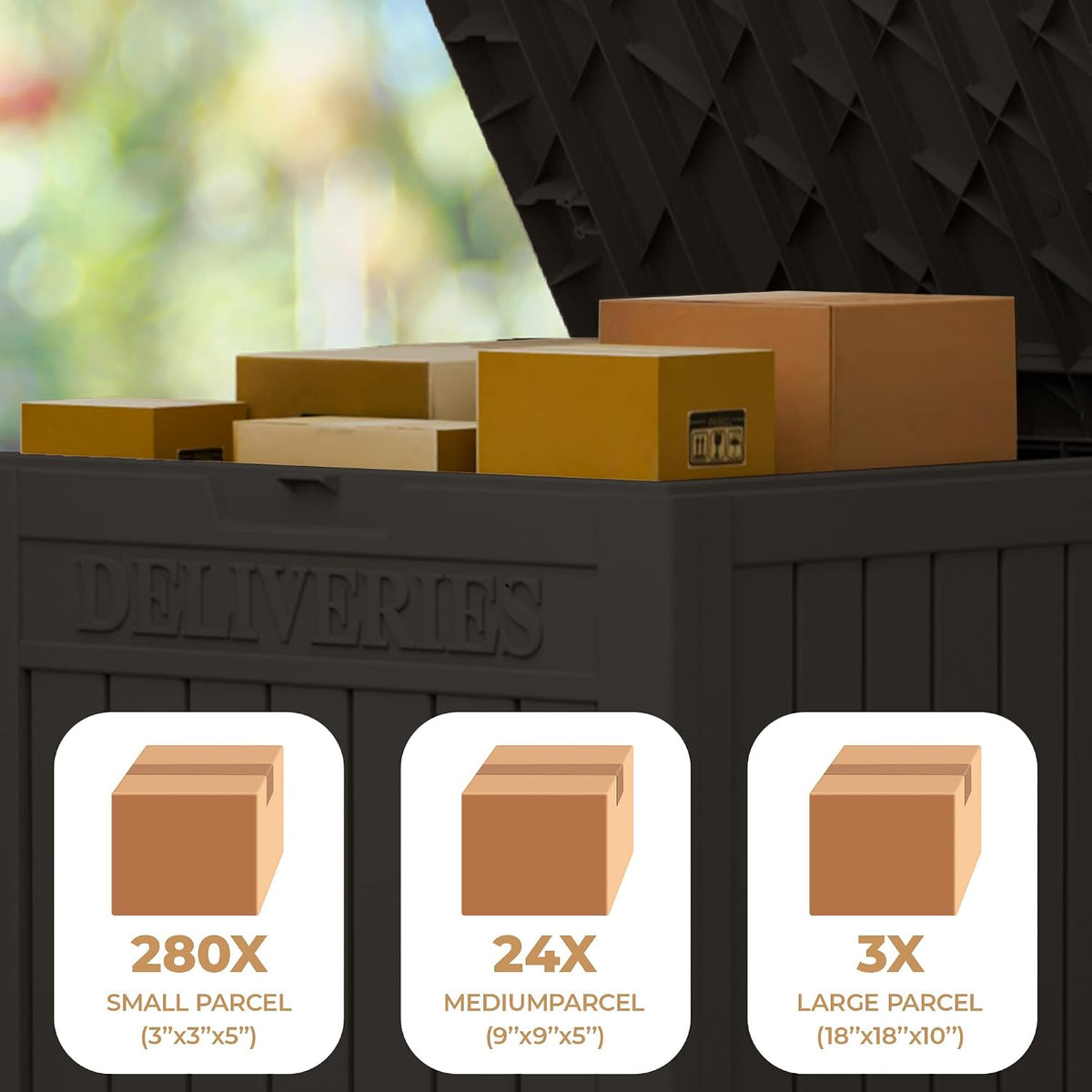 55 gallon package delivery box for outside,weather resistant shown in use