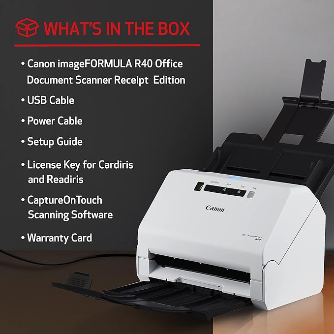 Canon imageFORMULA R40 Office Document Scanner Receipt Edition,