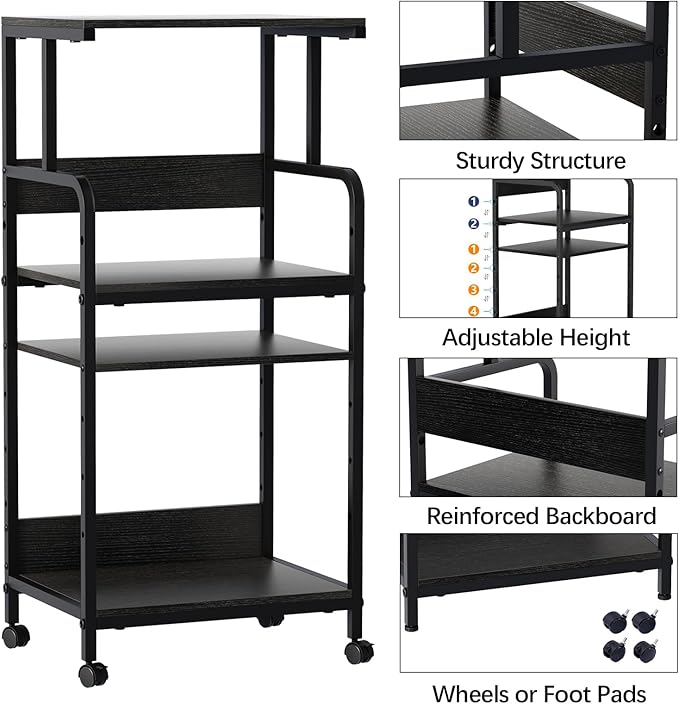 Arbuxzuy 4 Tier Stand with Storage Shelf, Tall Mobile Printer Table