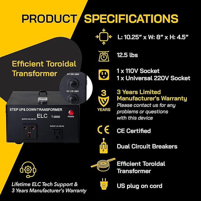ELC T Series 2000+ Watt Voltage Converter Transformer