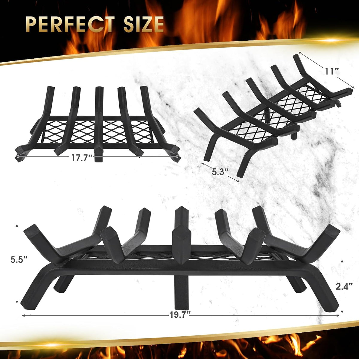 Good GAIN Fireplace Grate 20in Heavy Duty w/Ember Retainer,Fire Log Grates