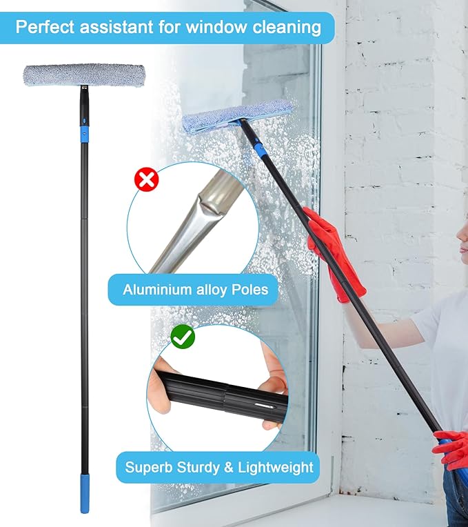 Window Cleaning Kit with Storage Bucket, Window Squeegee with 4.13ft Extension
