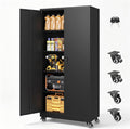 Metal Garage Storage Cabinet with Locking Doors and Adjustable Shelves, Wide & Deep Garage Cabinet on Wheels, 74.5" Rolling Tool Cabinet for Garage, Basement, Home Office