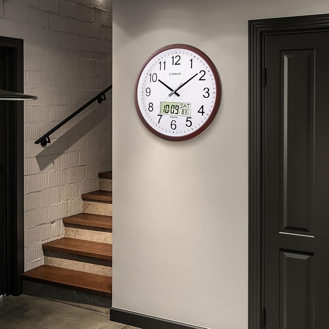 OSTAR 14" Large Analog Digital Display Wall Clock Silent Non-Ticking, Day of