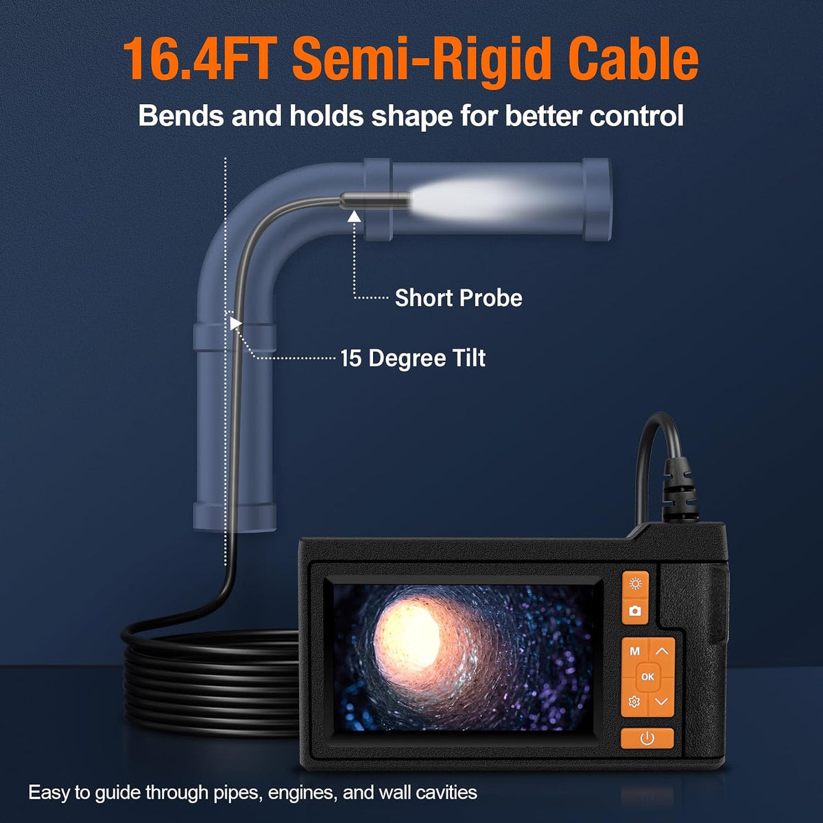 borescope camera with light, 4.3" ips screen endoscope on a desk or shelf