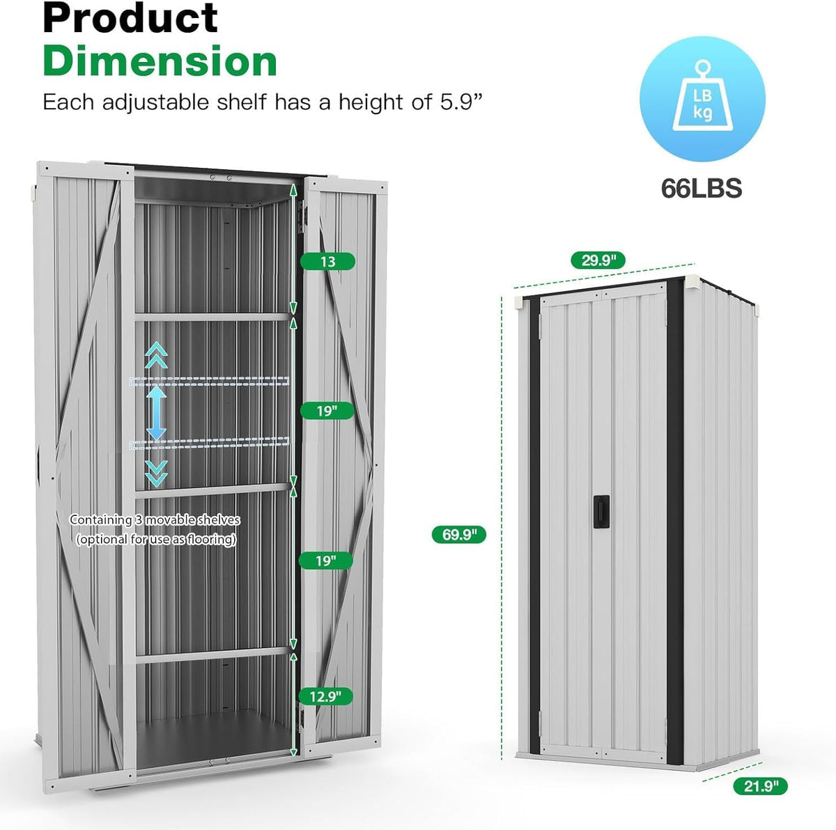 aecojoy outdoor storage cabinet waterproof, 70" vertical tall on a desk or shelf