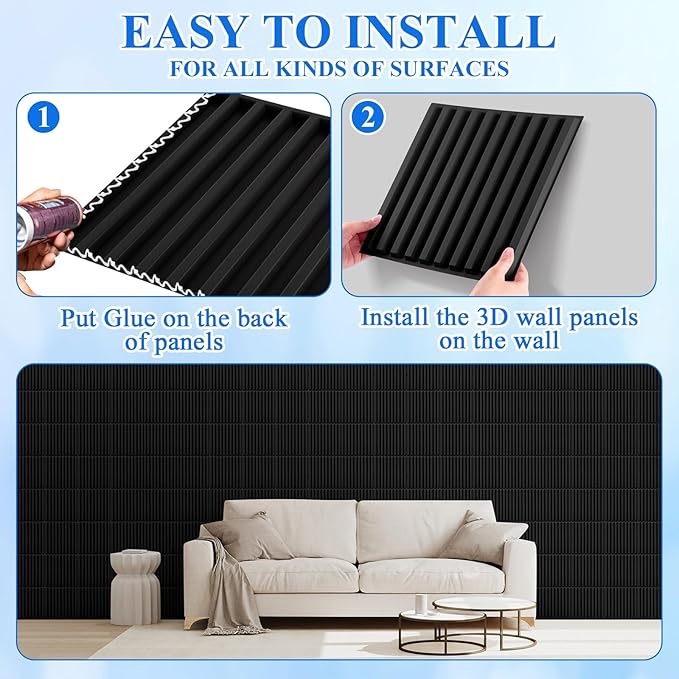 Nuanchu 90 Pcs 3D Slat Wall Panels 12 x 12 Inch PVC Fluted Textured Panel
