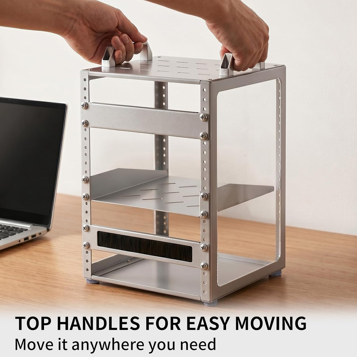 8u 10 inch network rack, 9.45 inch deep showing dimensions