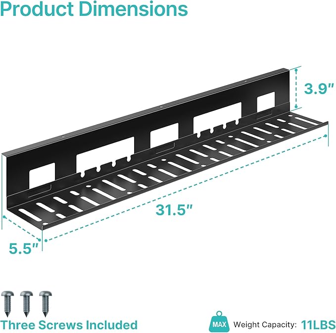 PEGZONE Under Desk Cable Management Tray, 31.5 Inches Metal Cord Organizer Rack