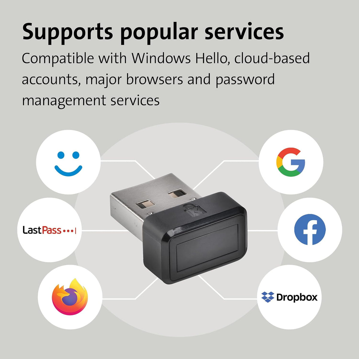 Kensington VeriMark Gen1 USB-A Fingerprint Key Reader - Windows Hello, Anti-Spoofing (K67977WW)