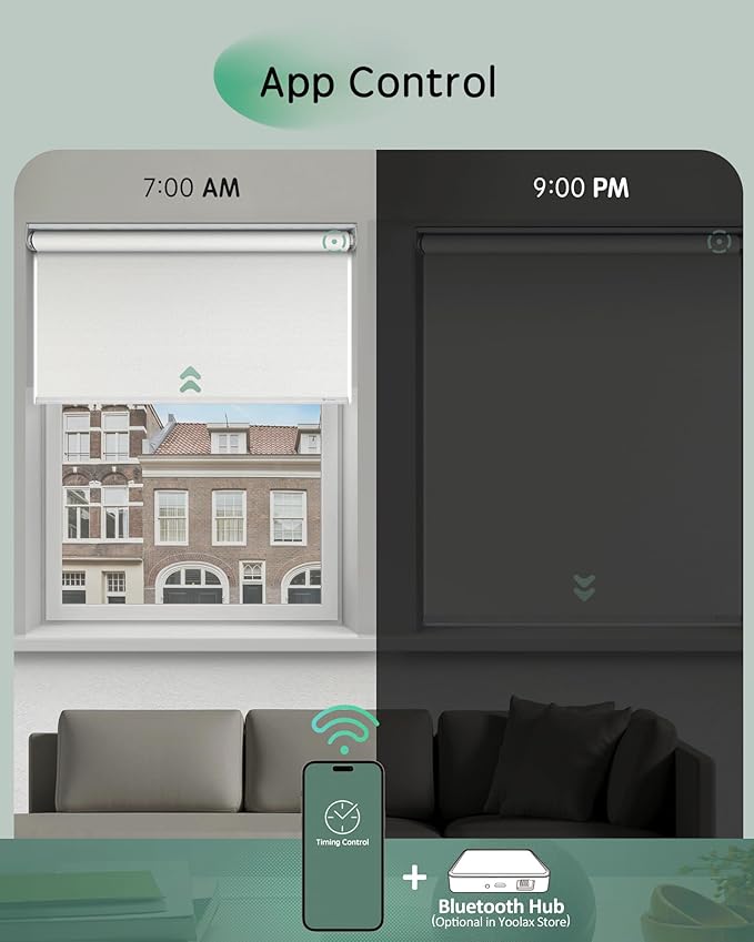Yoolax Motorized Blinds App Control, Light Filtering Motorized Shades