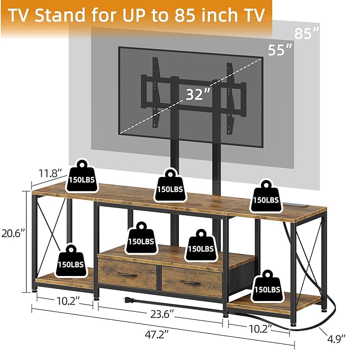 GYIIYUO LED TV Stand with Mount and Power Outlet & Fabric Drawers