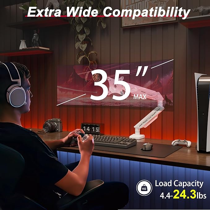 Fydeamer Monitor Arm for 17-35" Screens up to 24.2 lbs, Ergonomic Gas Spring
