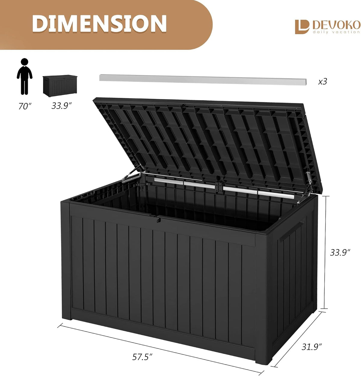devoko xxl 230 gallon resin large deck box, close-up detail