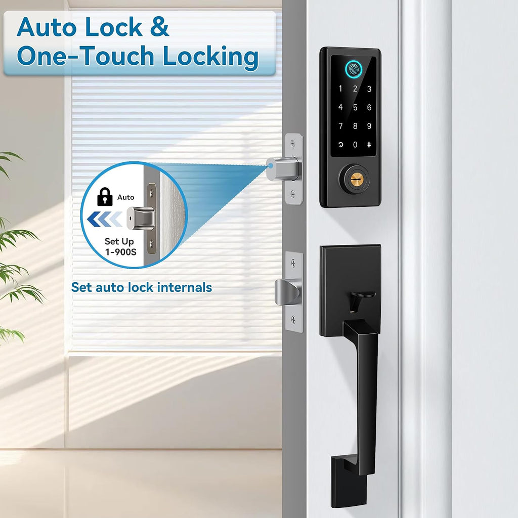 fingerprint door lock with handle sets, bebasia app, side view