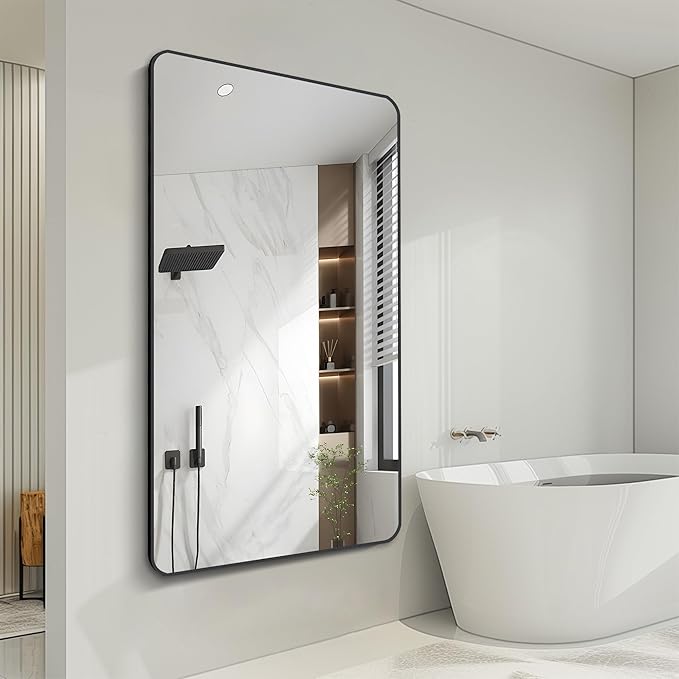FORBATH Large Bathroom Mirror 36 x 55 Inches，Black Large Wall Mirror Aluminum