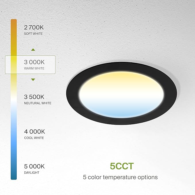 ASD 12 Pack LED Recessed Lighting 6 Inch 15W, 5 CCT 2700K-5000K CRI90+