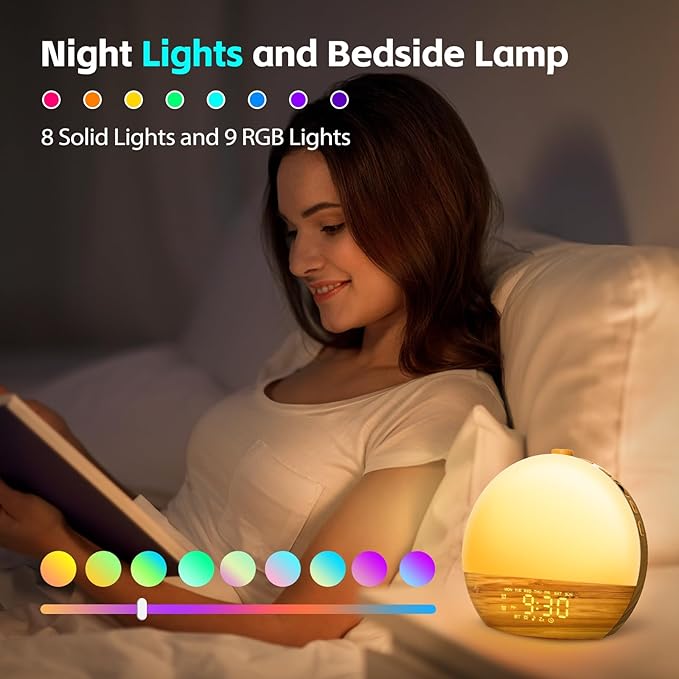 Geuuap Wood Grain White Noise Sound Machine Sunrise Alarm Clock