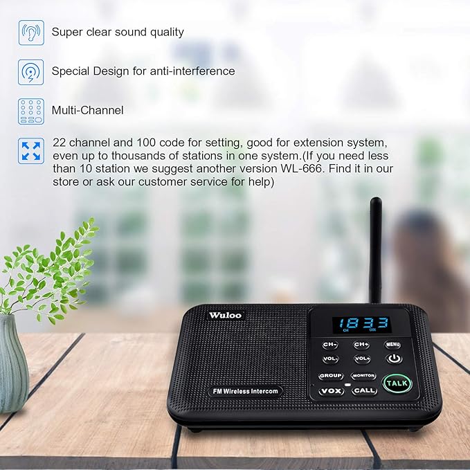 Wuloo Intercoms Wireless for Home 1 Mile Range 22 Channel 100 Digital Code
