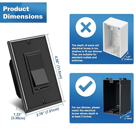 BESTTEN 6 Pack Dimmer Wall Light Switch, Compatible