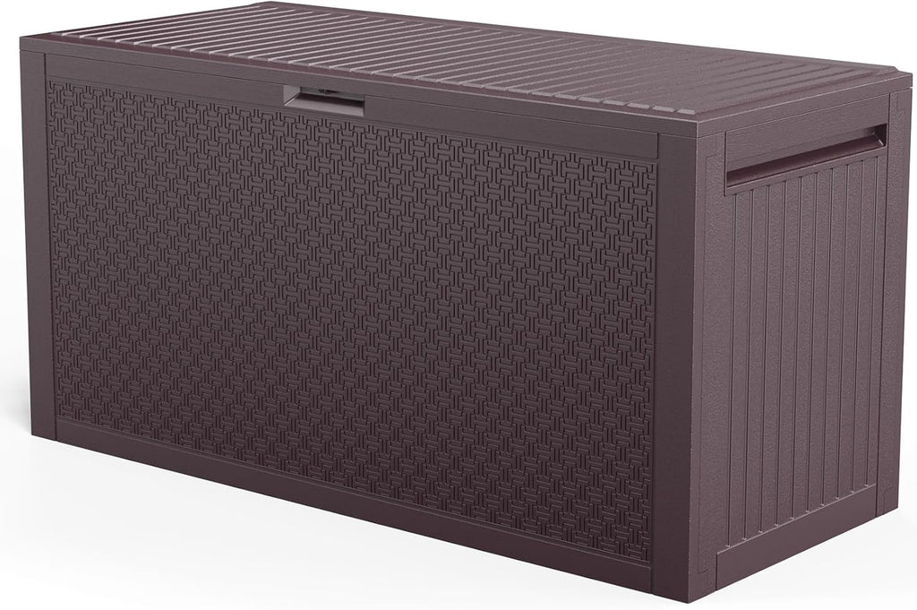 VINGLI 90 Gallon Lockable Durable Outdoor Storage Box, Brown