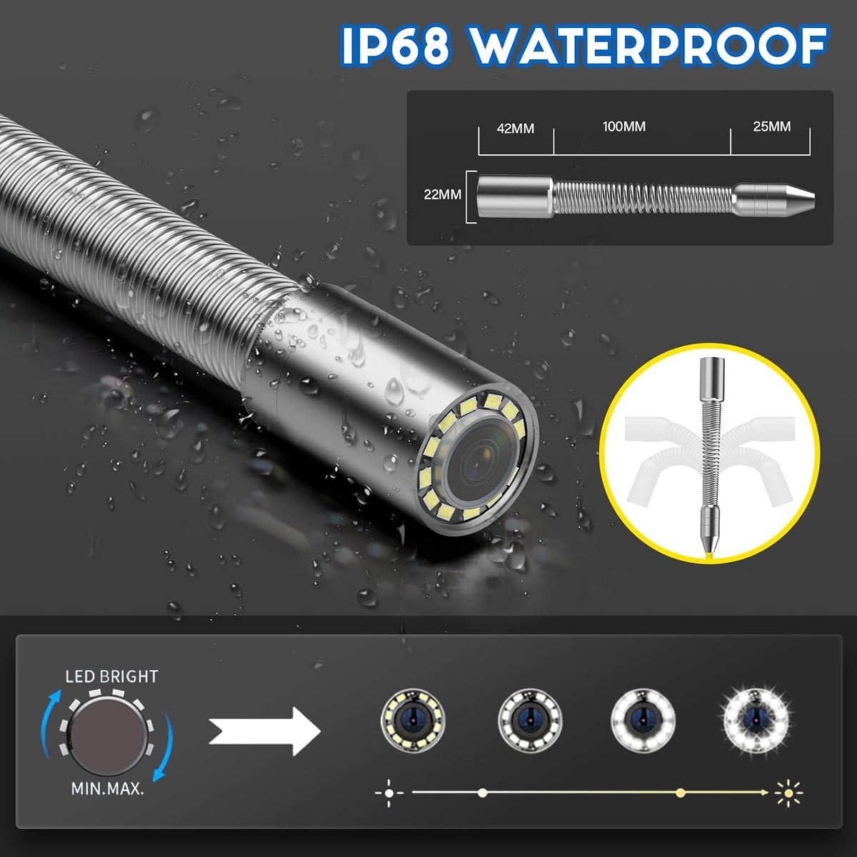 sewer camera 100ft/30m,drain camera with 12pcs light, 4.3", close-up detail