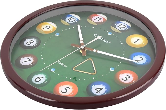 OSTAR Big Large Billiard Pool Ball Wall Clock, Battery Operated, Cue Hand