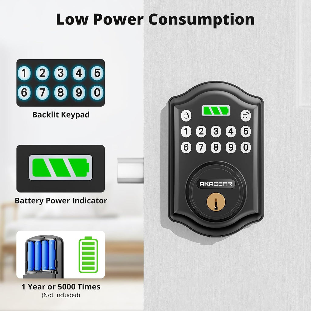 akagear keyless entry door lock, keypad deadbolt, matte, close-up detail