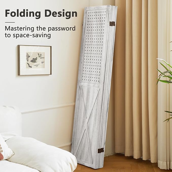 ALeesing 6 Panel Pegboard Room Divider, 5.6Ft Pegboard Display Folding Privacy
