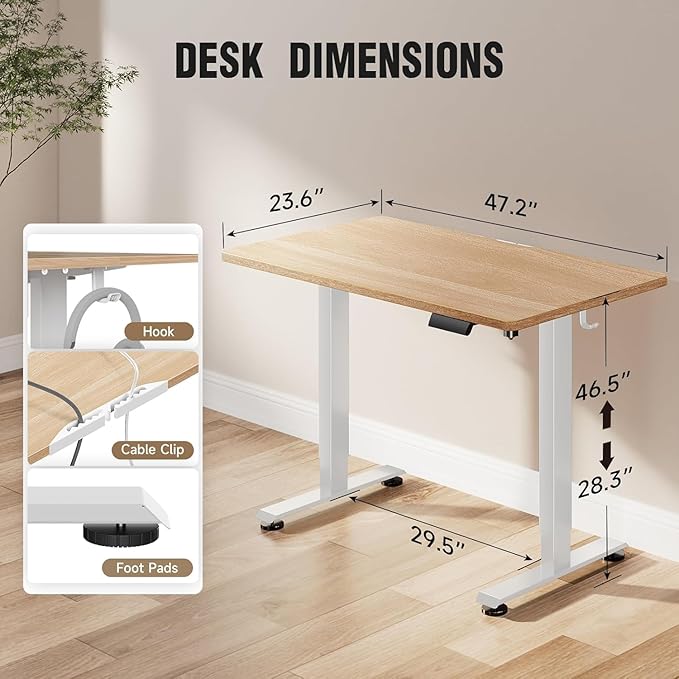 Veken 47.2 Inch Electric Standing Desk, Height Adjustable Sit Stand Up