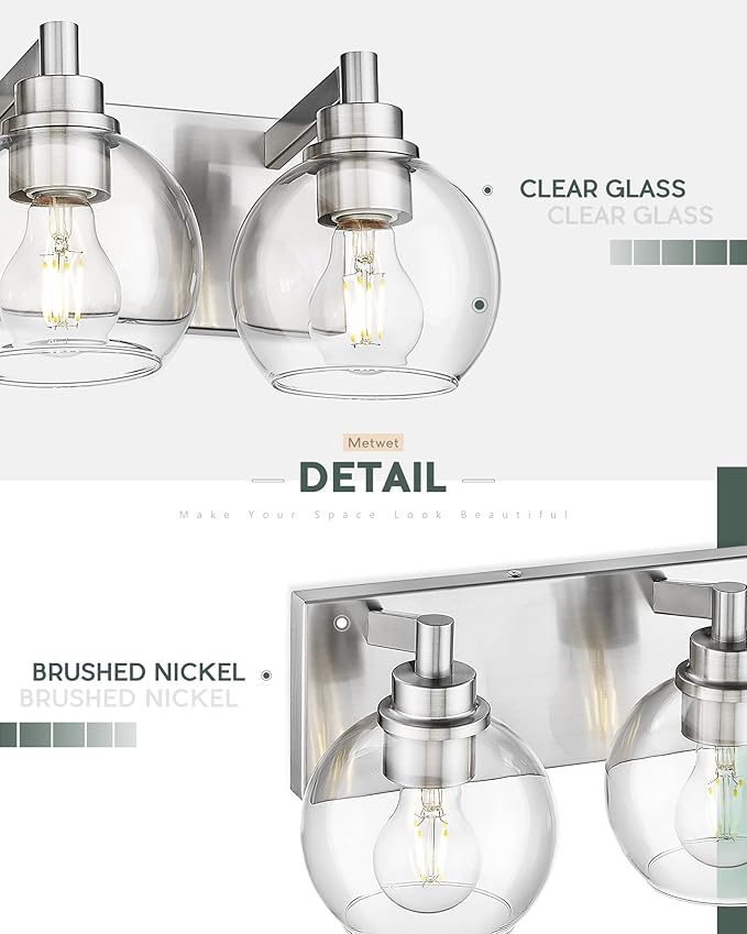 METWET Bathroom Light Fixtures, 4 Light Brushed Nickel Vanity Light, 26 Inch
