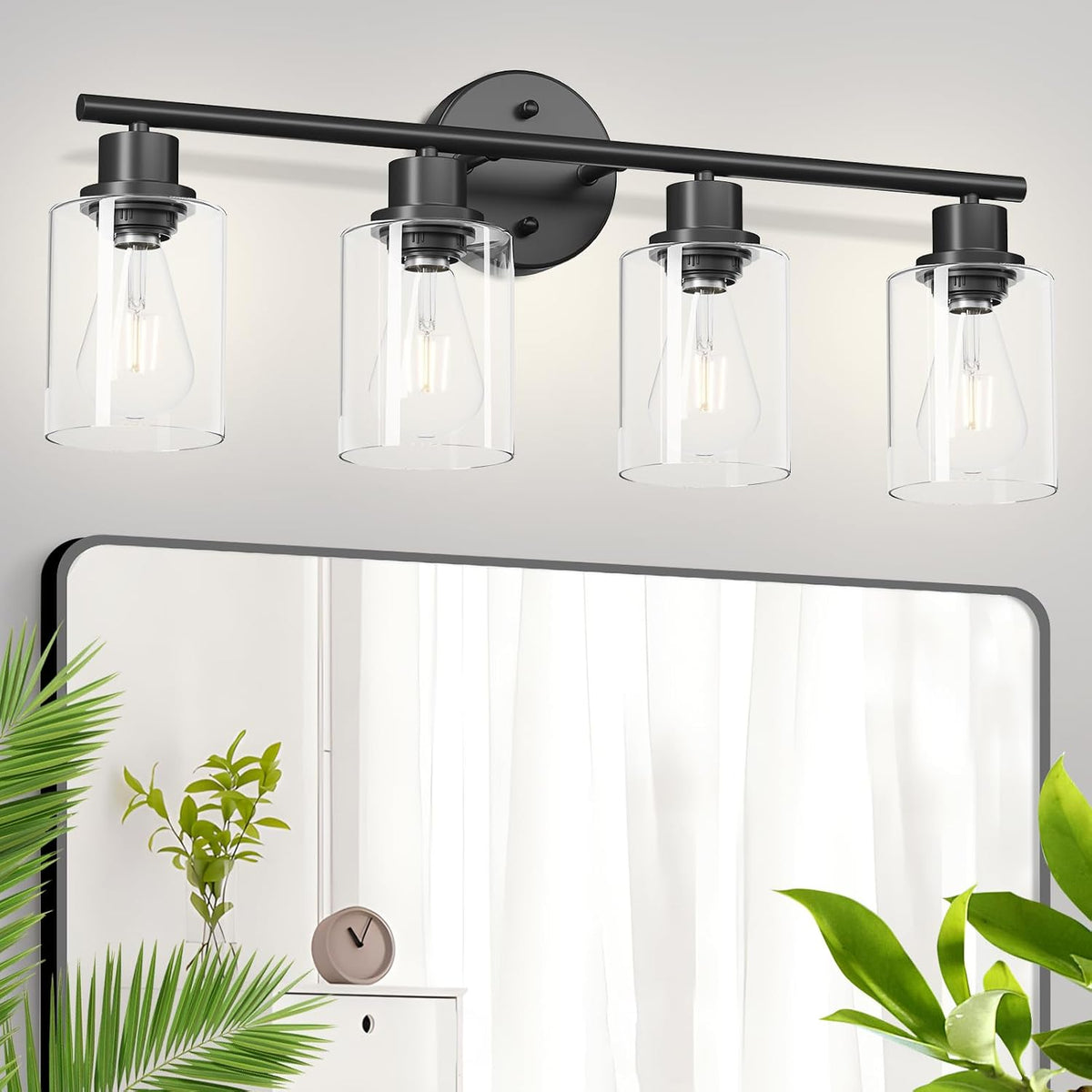 Guliaofo 4-Light Black Bathroom Light Fixtures, E26 Modern Vanity Lights
