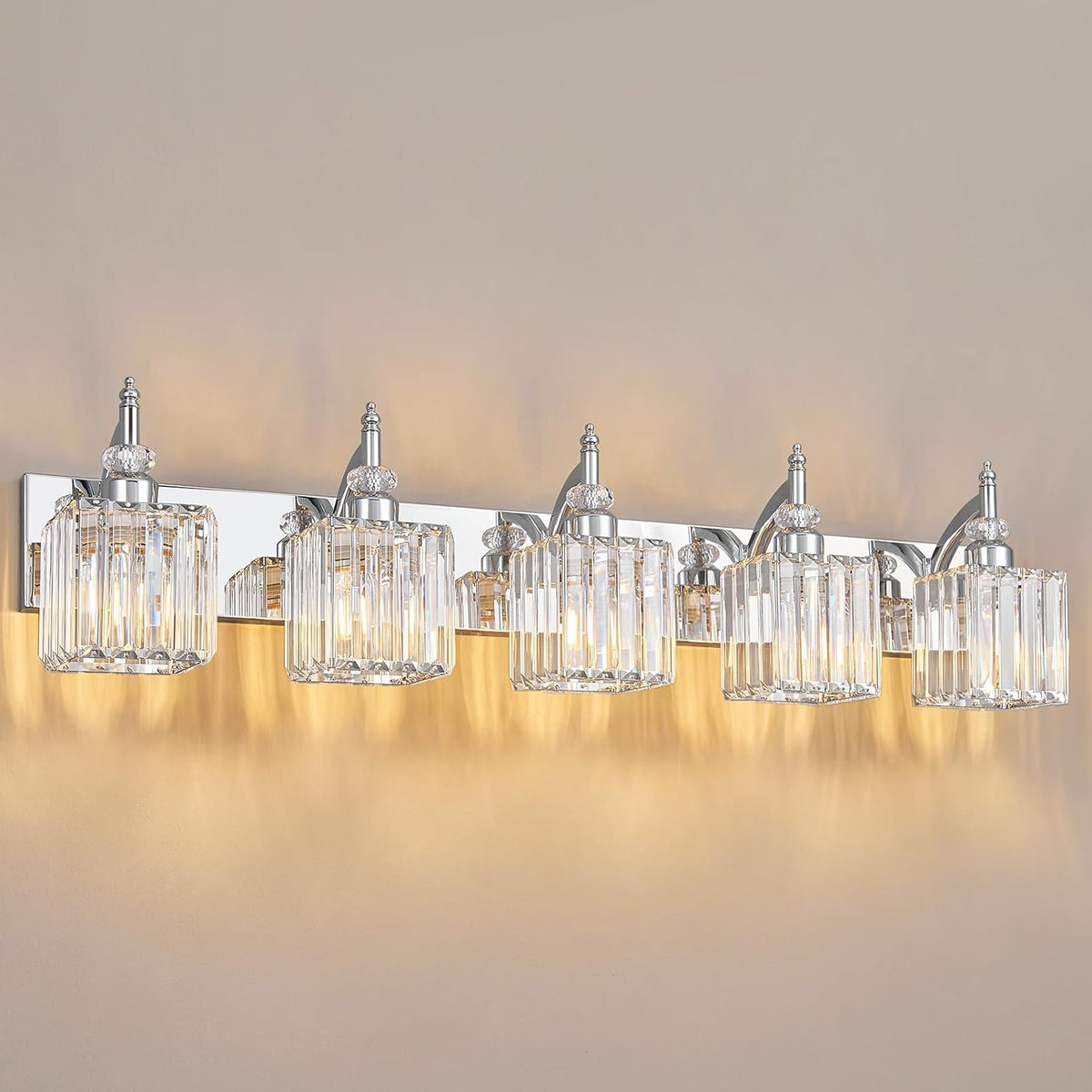 BBLLWJ Crystal Vanity Lights Chrome 5 Light Bathroom Light Fixtures Over Mirror