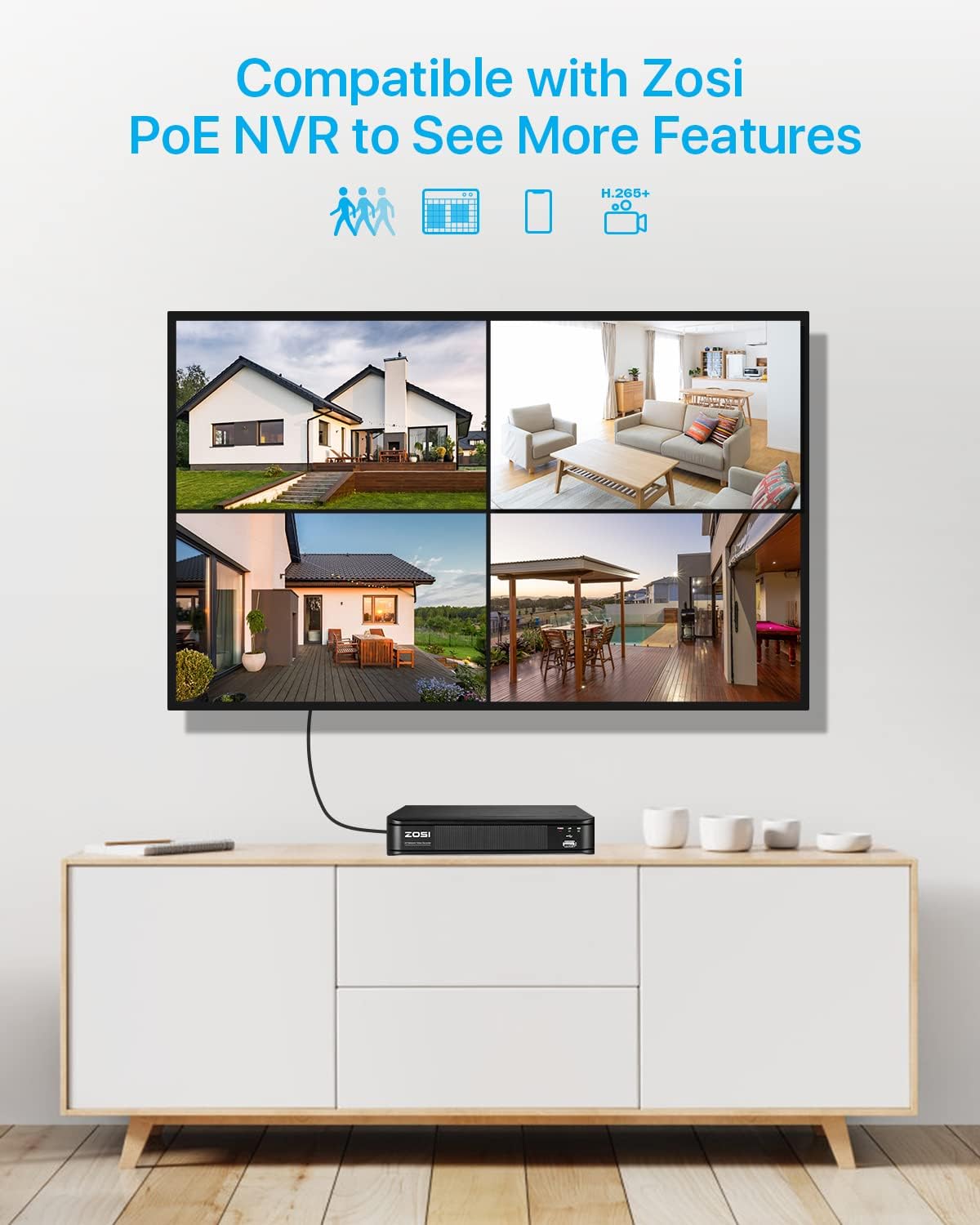 zosi 5mp 3k add-on poe camera, wired bullet showing dimensions