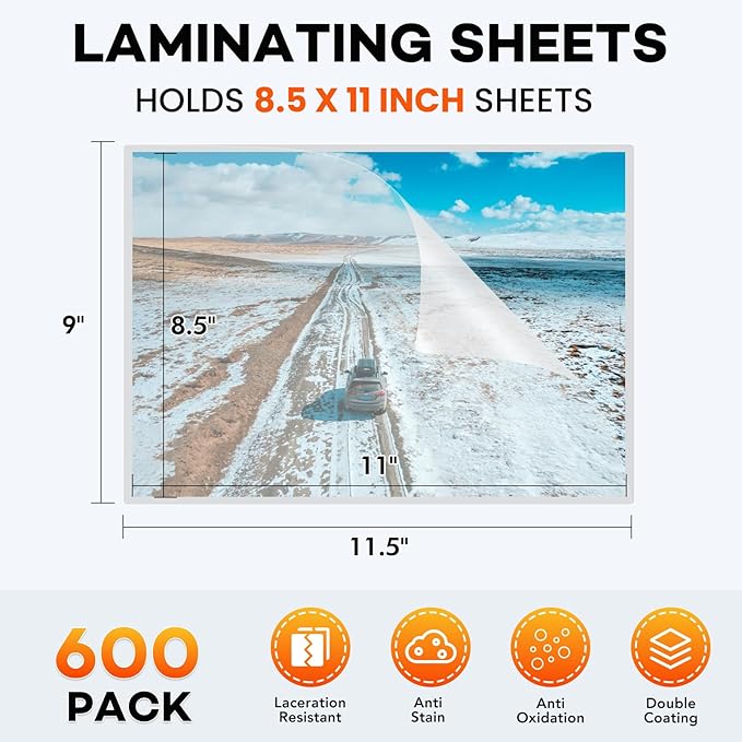 600 Pack Laminating Sheets, 3 Mil, 9 x 11.5 Inches Thermal Laminating Pouches