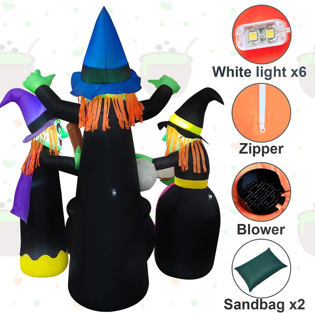 Halloween Inflatables Outdoor Decorations,6 Feet 3 Witches, LED Lights, Blow up Lighted Yard Lawn Home Family Decorations