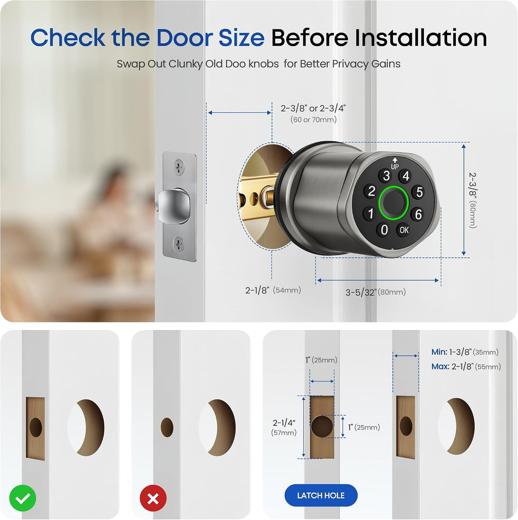 keyless entry keypad door lock with knob, smart, close-up detail