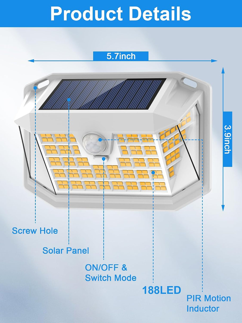 lansow solar motion light outdoor 6 pack, 188, front angle view