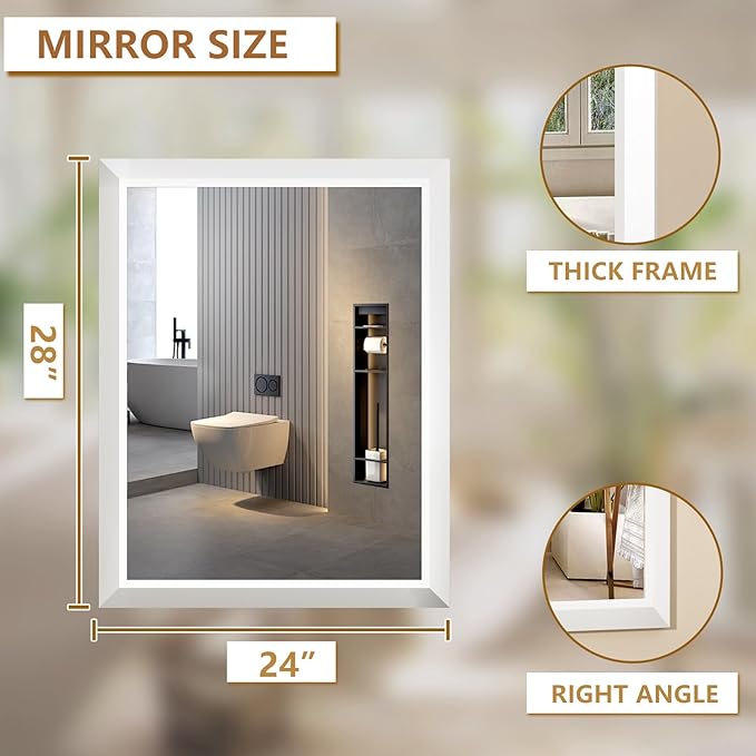 SMIROR Matte White Bathroom Mirror