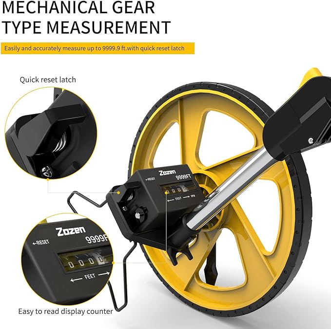 Zozen Measuring Wheel in Feet and Inches, Mechanical/Double Collapsible/One Key