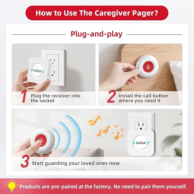 CallToU Caregiver Pager Wireless Call Button Nurse Alert System 500+ Feet (6 Piece)