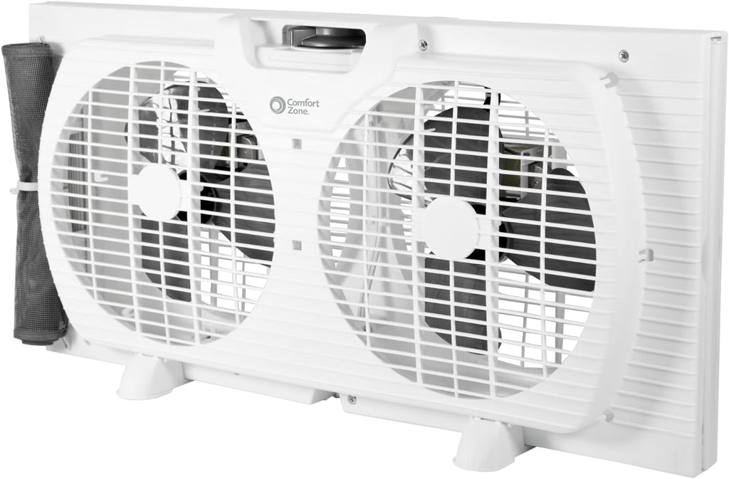 Comfort Zone Window Fan for Bedroom, 9 inch 3 Speed Dual Fans