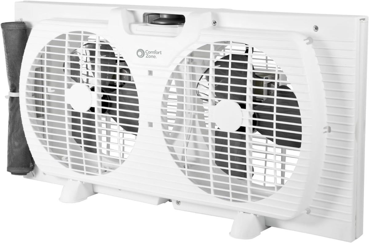 Comfort Zone Window Fan for Bedroom, 9 inch 3 Speed Dual Fans