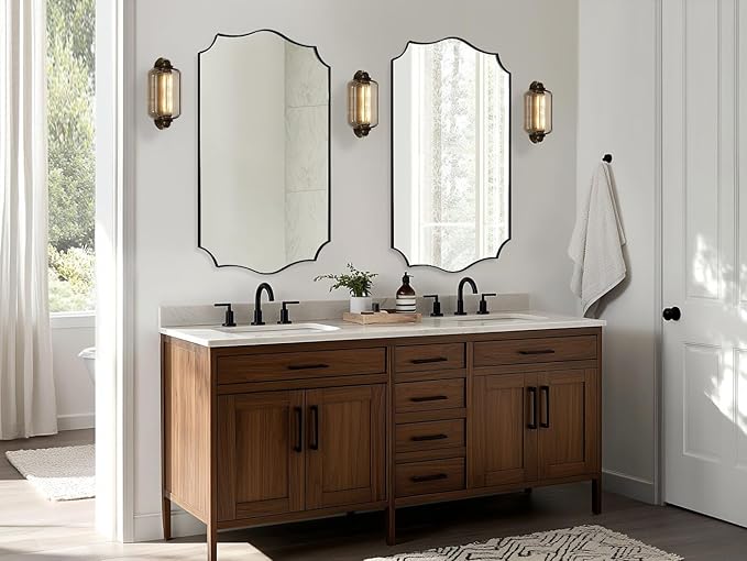 ANDY STAR Matte Black Mirror, 24x36 Inch Scalloped Bathroom Mirror, Unique Wavy